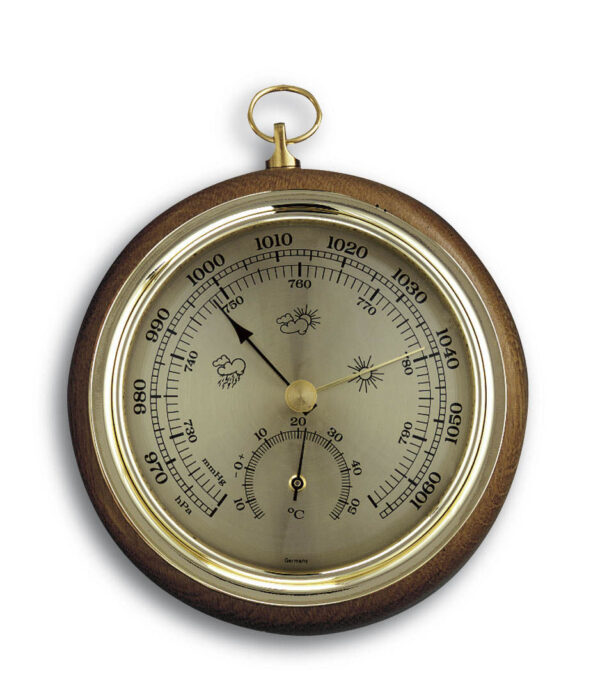 Analogue Thermo-Barometer made of Solid Wood 45.1000