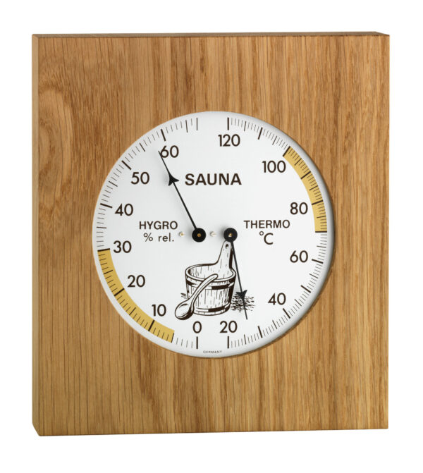 Analogue Sauna Thermo-Hygrometer with Oak Frame 40.1051