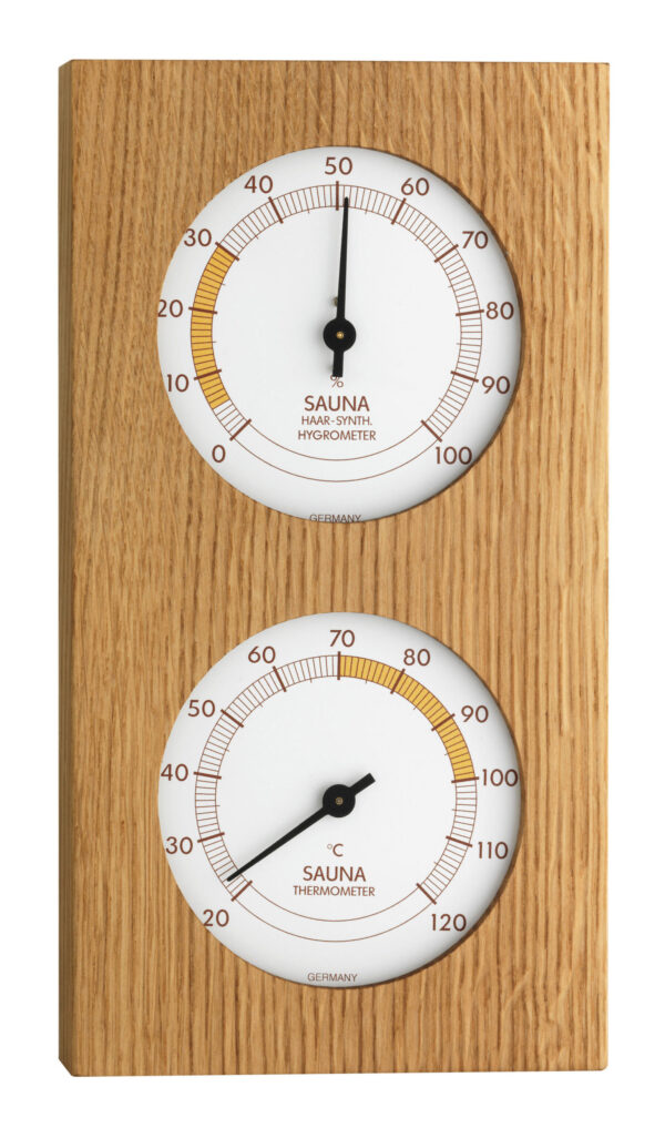 Analogue Sauna Thermo-Hygrometer with Oak Frame 40.1052