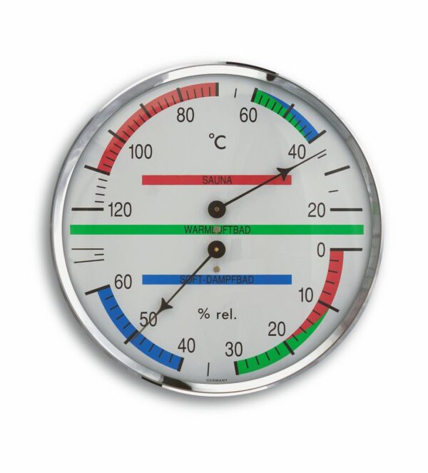 Analogue Sauna Thermo-Hygrometer with Metal Ring 40.1013